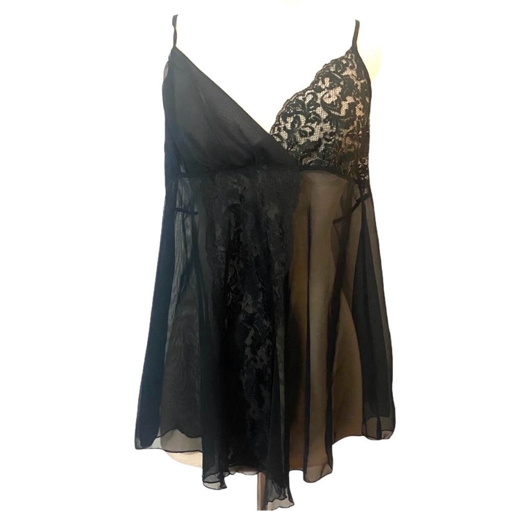 Vintage Victoria’s Secret Gold Label Sheer Black Mini Babydoll Nightgown, Medium